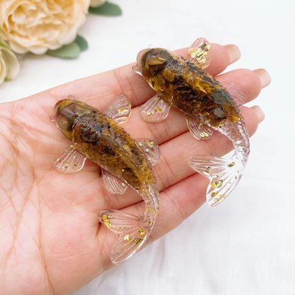 Figurine de poisson Koi porte-bonheur en pierre de cristal naturel, 2.3 pouces, Mini Quartz, Statue de carpe fantaisie, décoration de maison, ornement de bureau, cadeau - Animaleriex