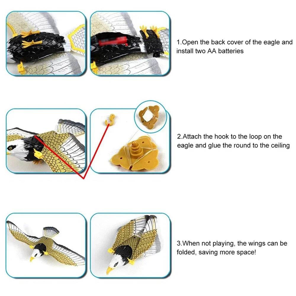 Jouet électrique pour animaux de compagnie, Simulation de faux aigle, Rotation électronique, oiseau suspendu, interactif, taquin, chat, chien, modèle silencieux - Animaleriex