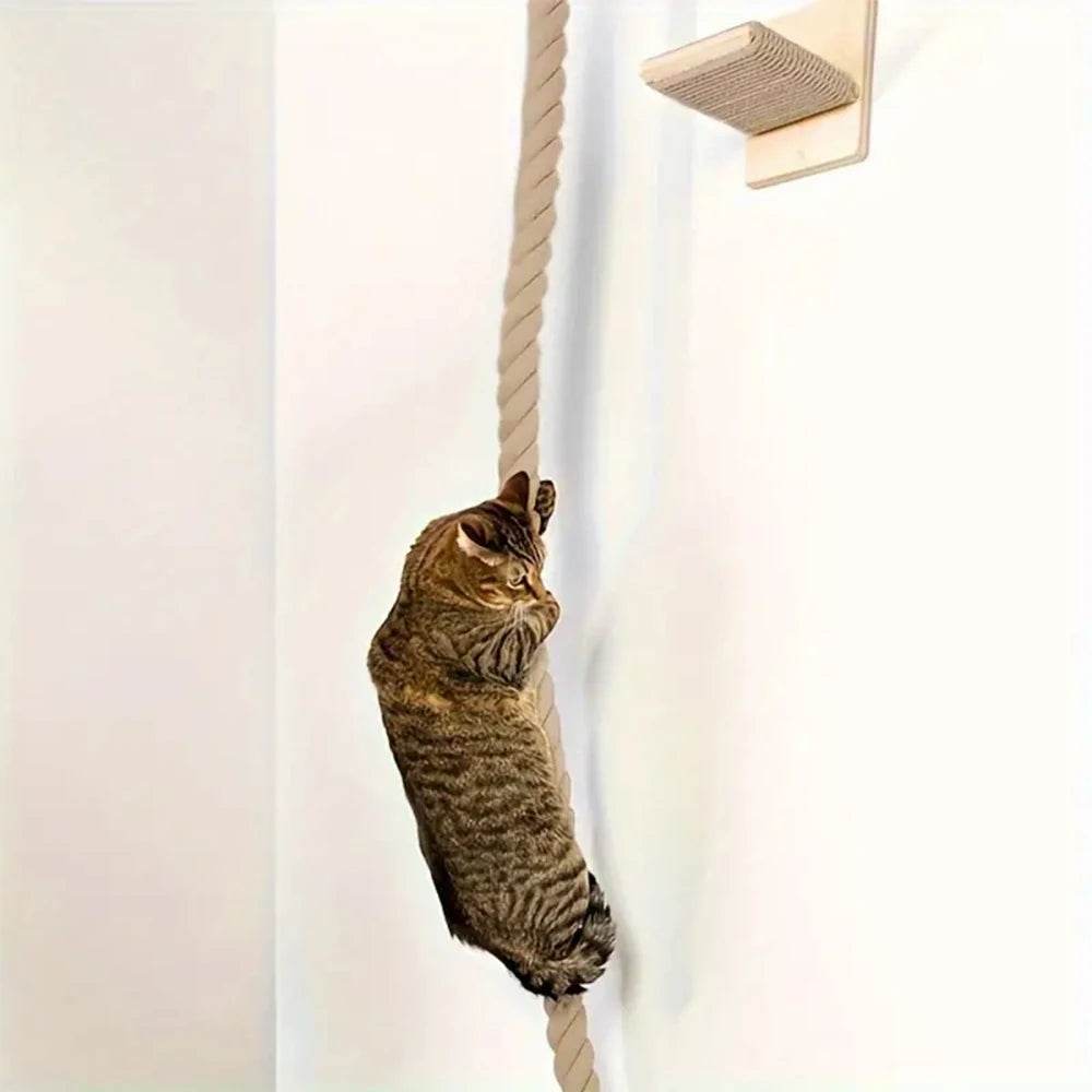 Corde d'escalade murale pour chat, 1 pièce, pédales en bois massif et corde en Sisal, entraînement des chatons, meulage des griffes, meubles d'intérieur pour chat - Animaleriex