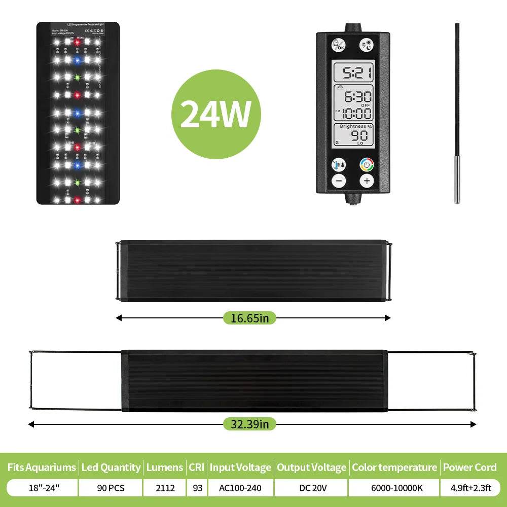 Lumière d'aquarium Programmable avec moniteur LCD et thermomètre pour plantes aquatiques, fonction mémoire, lampe LED à Cycle 24/7 - Animaleriex