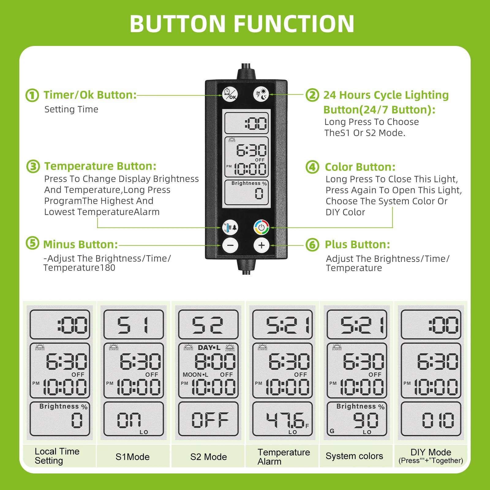 Lumière d'aquarium Programmable avec moniteur LCD et thermomètre pour plantes aquatiques, fonction mémoire, lampe LED à Cycle 24/7 - Animaleriex