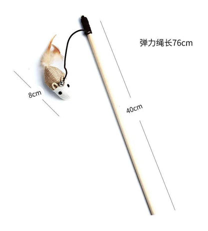 1PC Teaser plume jouets chaton drôle coloré tige chat baguette jouets bois animal chat jouets interactif bâton animal chat fournitures - Animaleriex