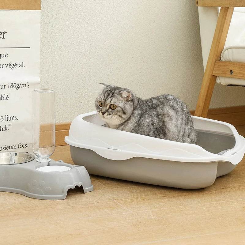 Bac à litière Semi-fermé, toilettes anti-éclaboussures pour chat, fournitures de nettoyage pour grands chatons, grand bol à excréments pour animaux de compagnie - Animaleriex