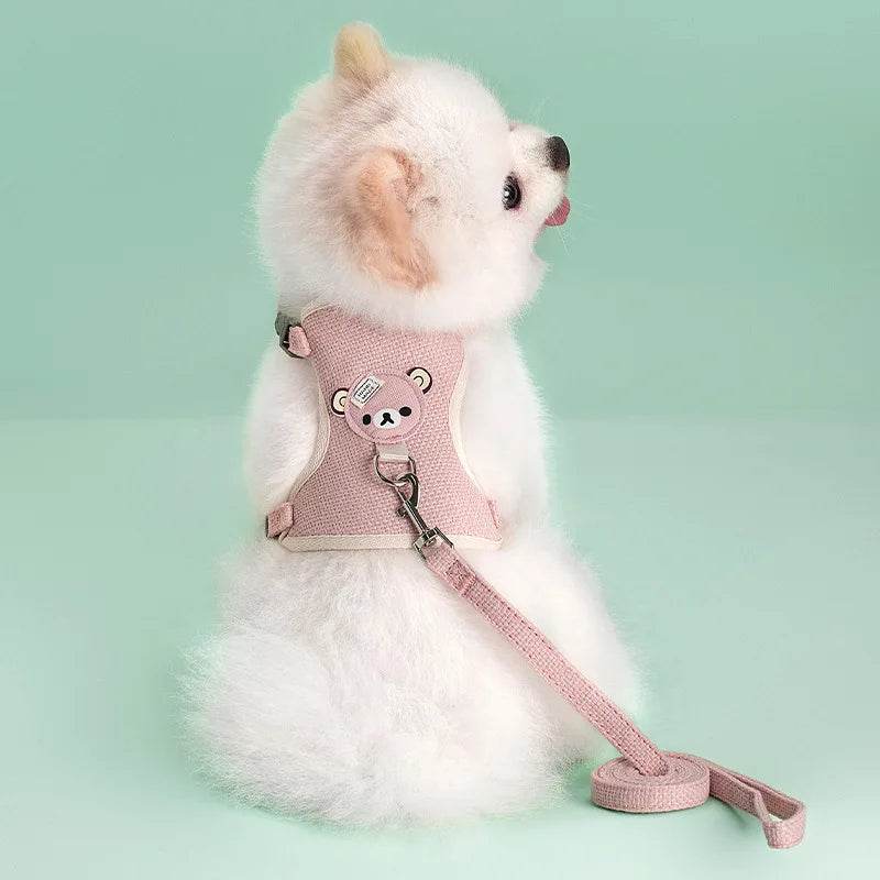 Ensemble de laisse de harnais pour animaux de compagnie, mignon, pour petits chiens de taille moyenne, chat, laisse de marche, Chihuahua, lapin, gilet, harnais, collier de caniche, accessoires pour chiens - Animaleriex