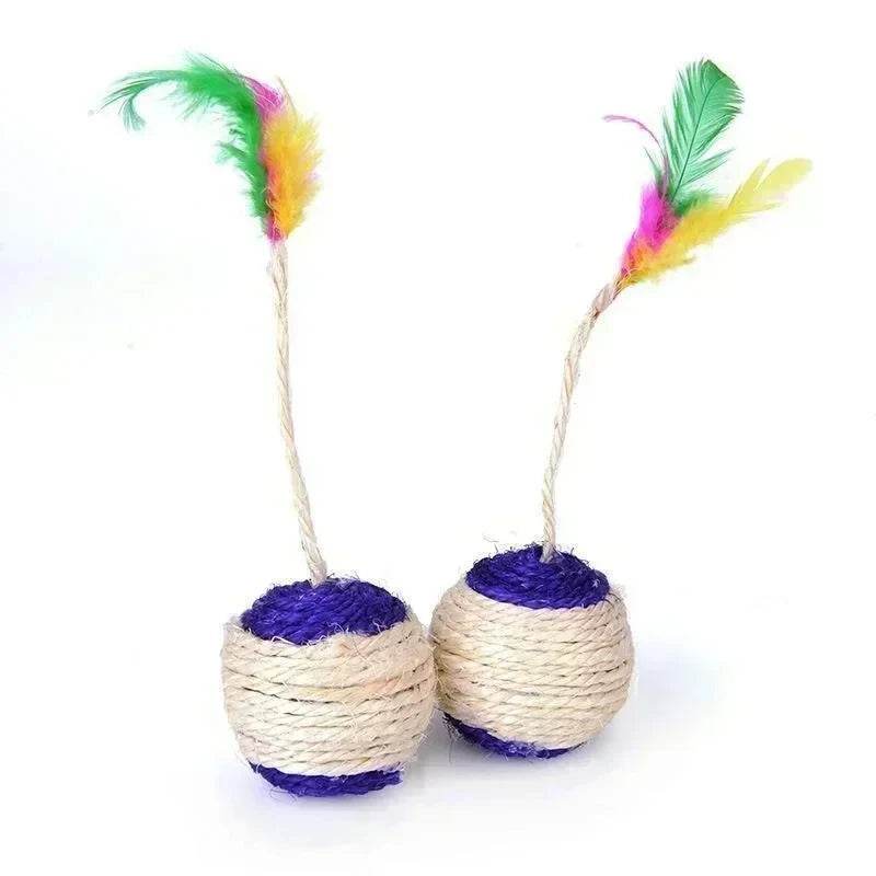 Jouets pour animaux de compagnie, boule à gratter en Sisal, jouet interactif d'entraînement pour chaton, fournitures pour animaux de compagnie, jouet en plumes, jouets interactifs pour chats, 1 pièce - Animaleriex