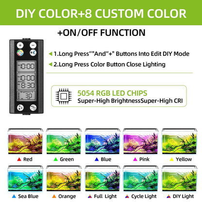 Lumière d'aquarium Programmable avec moniteur LCD et thermomètre pour plantes aquatiques, fonction mémoire, lampe LED à Cycle 24/7 - Animaleriex