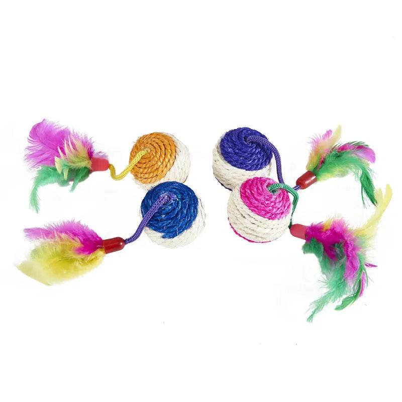 Jouets pour animaux de compagnie, boule à gratter en Sisal, jouet interactif d'entraînement pour chaton, fournitures pour animaux de compagnie, jouet en plumes, jouets interactifs pour chats, 1 pièce - Animaleriex