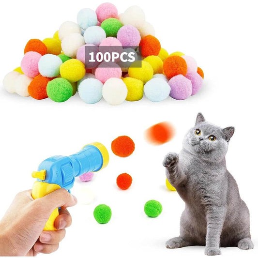 Pistolet de tir à balle en peluche pour chat, jouets interactifs pour chatons, Mini lanceur de pompons, accessoires pour animaux de compagnie, fournitures pour chats d'intérieur, jeu autonome - Animaleriex