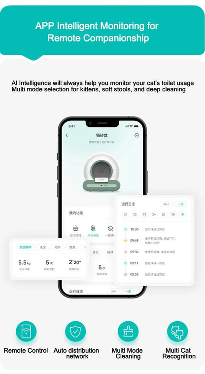 Tonepie Smart Automatique Chat Toilettes Autonettoyantes Toilettes Pour Animaux De Compagnie Entièrement Fermées Versions Anglaises 65L - Animaleriex