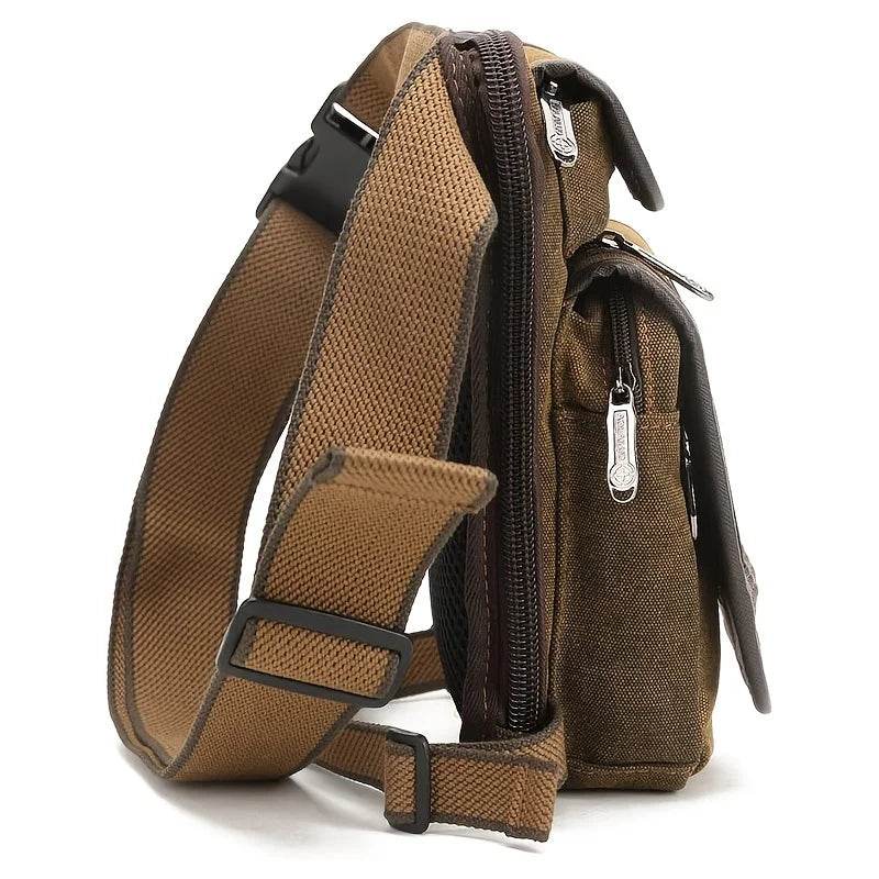 Sac banane en toile pour l'extérieur, unisexe, tactique, hanche, moto, vélo, épaule, cyclisme, multi-poches, taille décontractée, étanche - Animaleriex