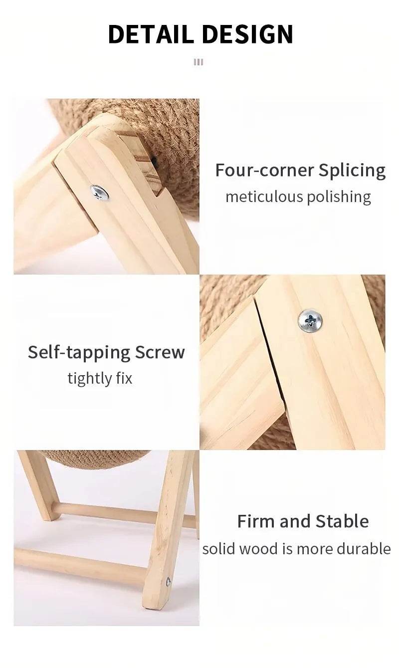 Cratchers pour chats, jouets en boule de Sisal et de bois, Triangle Stable pour chats, objets d'intérieur robustes, grattage frais sur support, rotation - Animaleriex