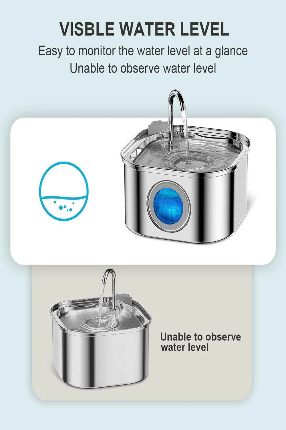 Distributeur d'eau en acier inoxydable pour animaux de compagnie, 3,2 l, fontaine automatique pour chat, distributeur d'eau intelligent pour chien, fenêtre visuelle, bol à boire, accessoires pour animaux de compagnie - Animaleriex