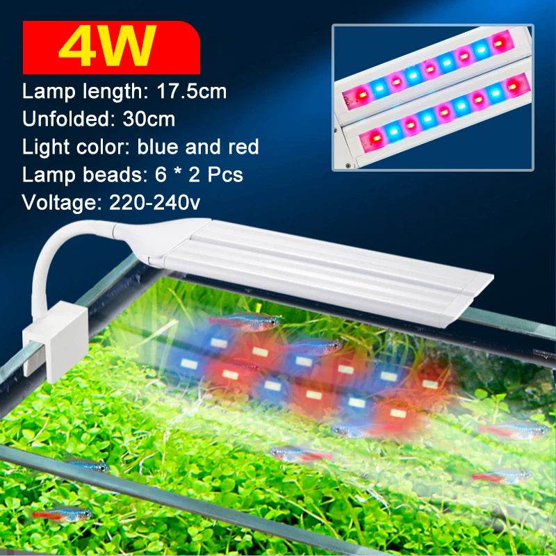 Lampe à pince Super brillante lumière LED d'aquarium pour plante aquatique grandir Aquarium lampe de synchronisation à spectre complet 220-240V 30 ~ 70CM 4W 8W 13W - Animaleriex