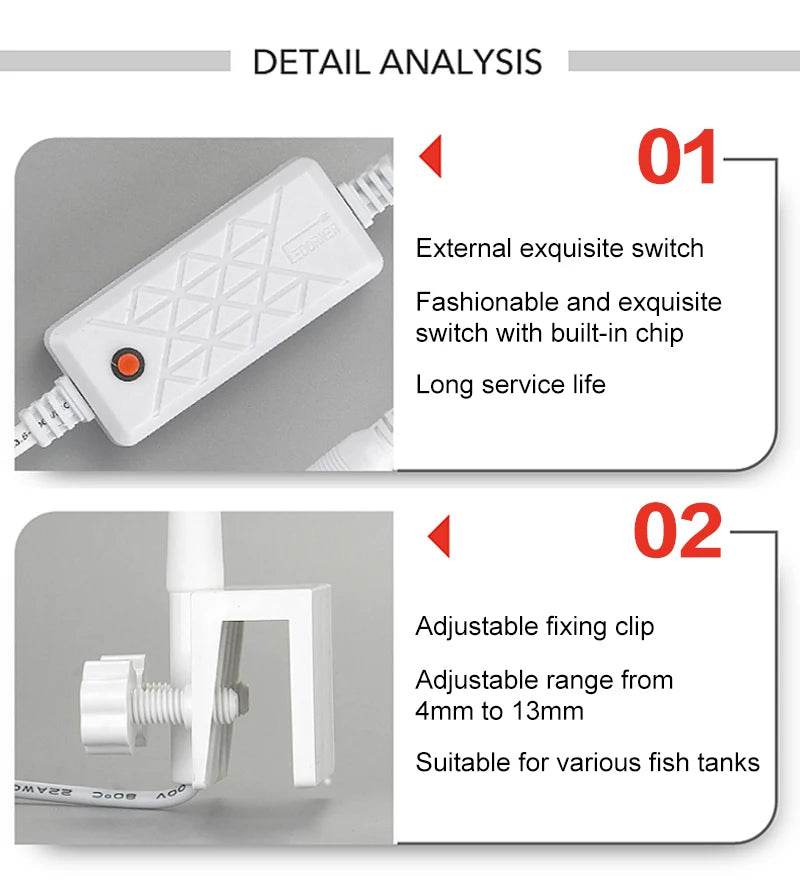 Lampe à pince Super brillante lumière LED d'aquarium pour plante aquatique grandir Aquarium lampe de synchronisation à spectre complet 220-240V 30 ~ 70CM 4W 8W 13W - Animaleriex