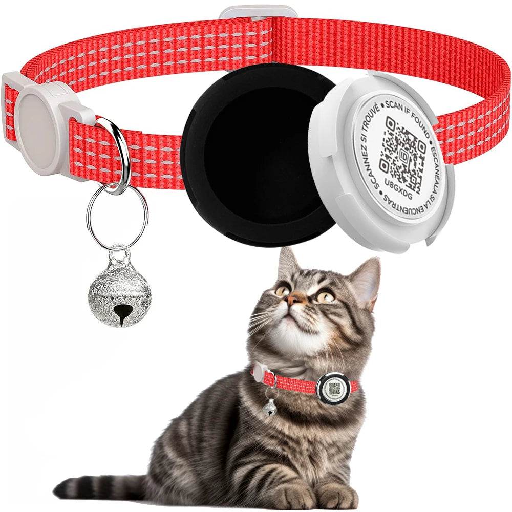Collier de chat GPS Tracker avec étui Airtag et étiquette d'identification QR collier de chaton réfléchissant à double Protection pour chats Gatos chiot Air Tag chats - Animaleriex