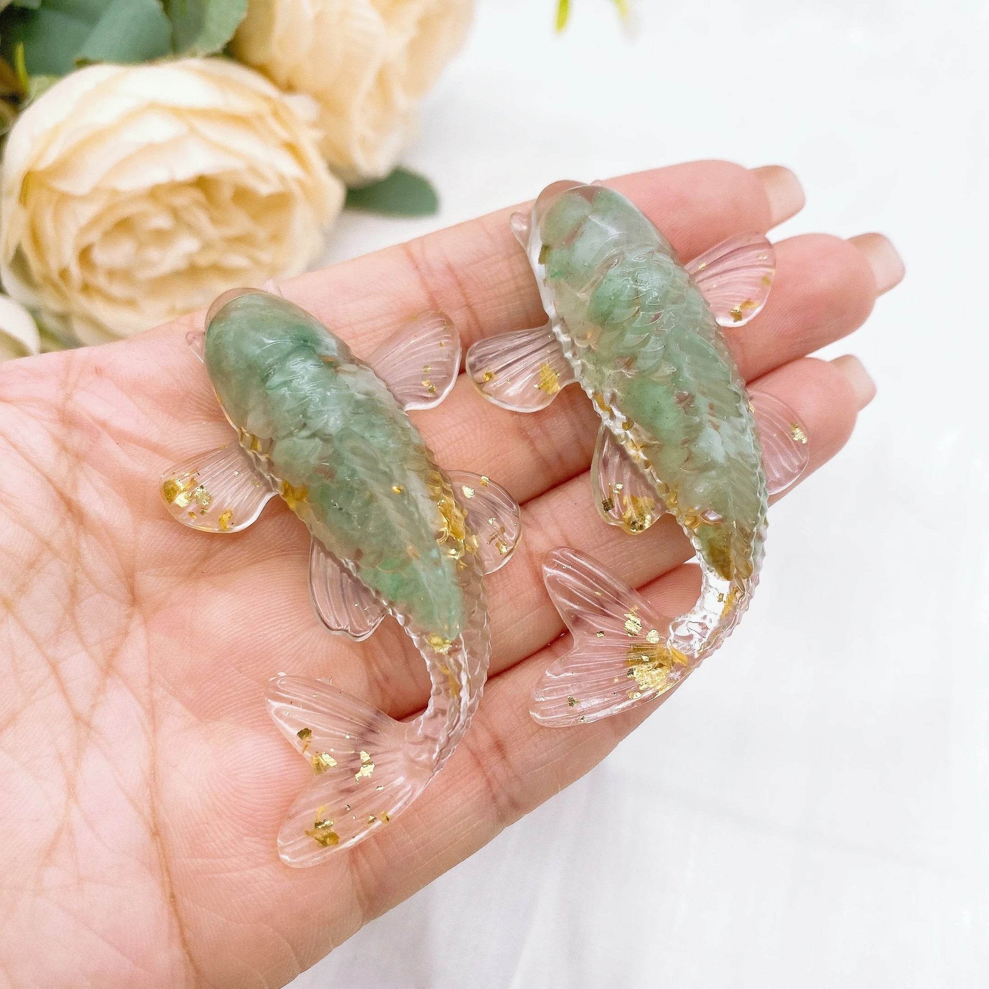 Figurine de poisson Koi porte-bonheur en pierre de cristal naturel, 2.3 pouces, Mini Quartz, Statue de carpe fantaisie, décoration de maison, ornement de bureau, cadeau - Animaleriex