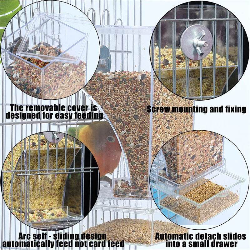 Mangeoires automatiques pour oiseaux, sans gâchis, pour perroquets, conteneur de nourriture en acrylique, accessoires de Cage pour petites et moyennes perruches - Animaleriex