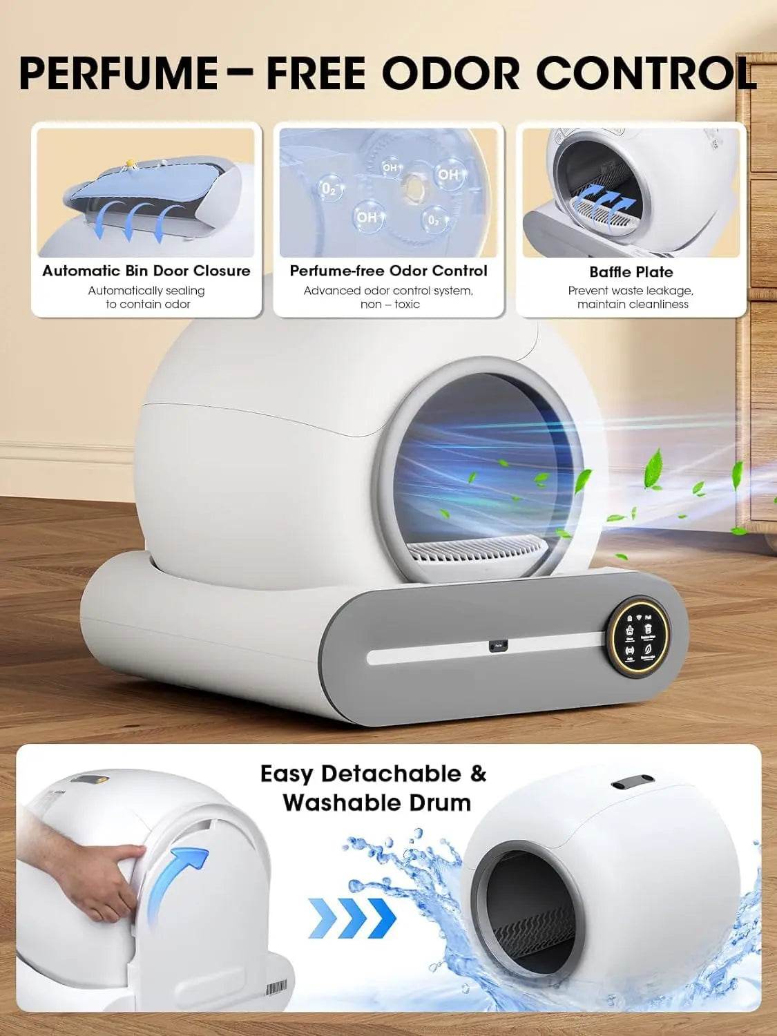 Tonepie 65L bac à litière intelligent automatique pour chat autonettoyant bac à litière pour chat entièrement fermé bac à litière pour toilettes pour animaux de compagnie versions anglaises - Animaleriex