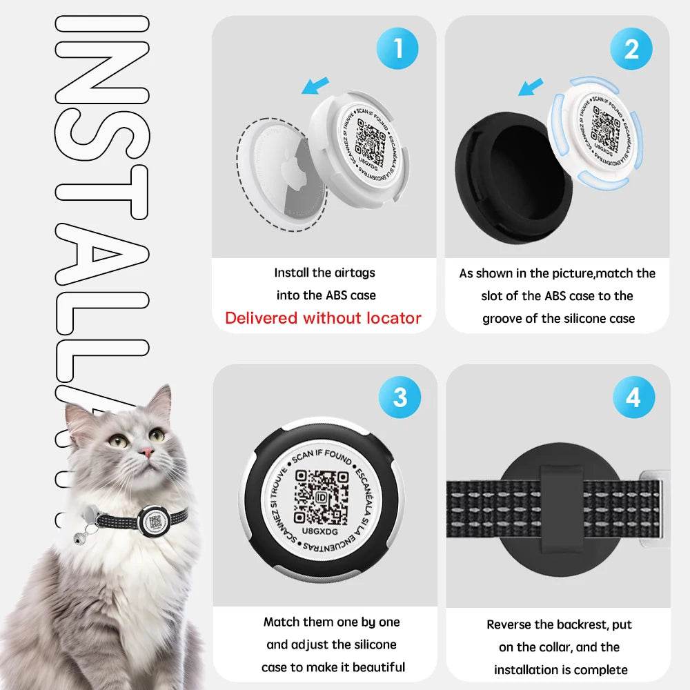 Collier de chat GPS Tracker avec étui Airtag et étiquette d'identification QR collier de chaton réfléchissant à double Protection pour chats Gatos chiot Air Tag chats - Animaleriex