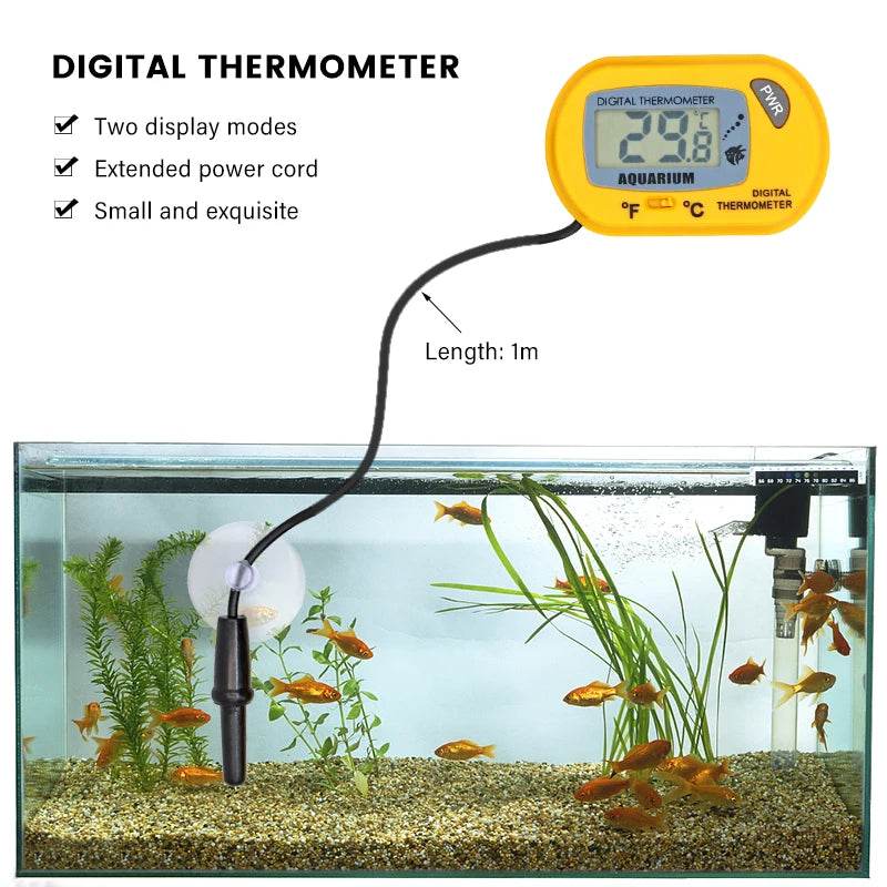 Thermomètre numérique LCD pour Aquarium, compteur de température et d'eau, détecteur de température, alarme de poisson, fournitures pour animaux de compagnie, outil aquatique - Animaleriex