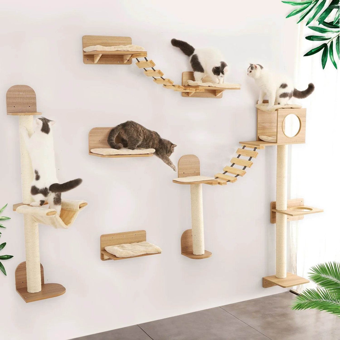 Corde d'escalade murale pour chat, 1 pièce, pédales en bois massif et corde en Sisal, entraînement des chatons, meulage des griffes, meubles d'intérieur pour chat - Animaleriex