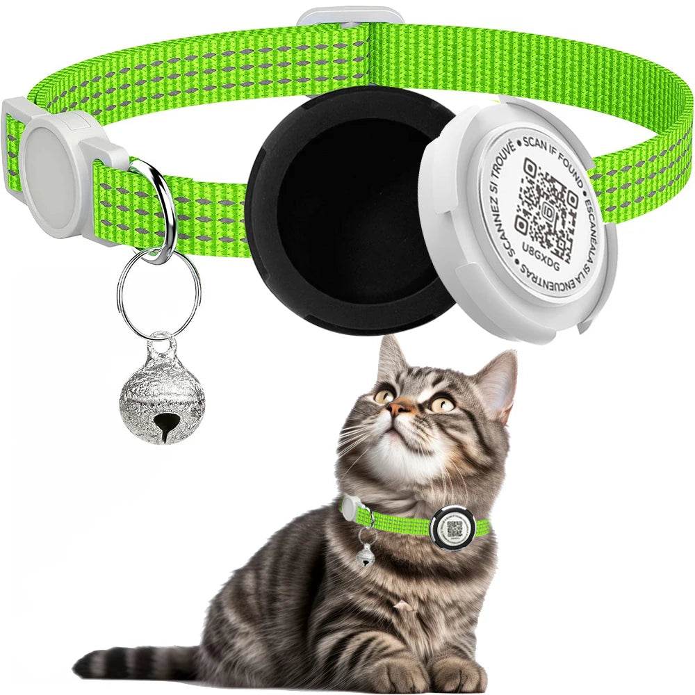 Collier de chat GPS Tracker avec étui Airtag et étiquette d'identification QR collier de chaton réfléchissant à double Protection pour chats Gatos chiot Air Tag chats - Animaleriex
