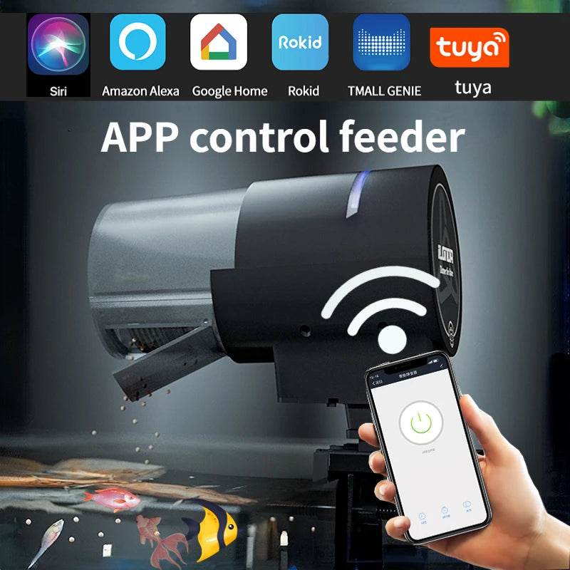 Alimentation automatique pour Aquarium, synchronisation/Wifi, sans fil, application pour téléphone Intelligent, haut-parleur Intelligent, télécommande vocale, alimentation des poissons - Animaleriex