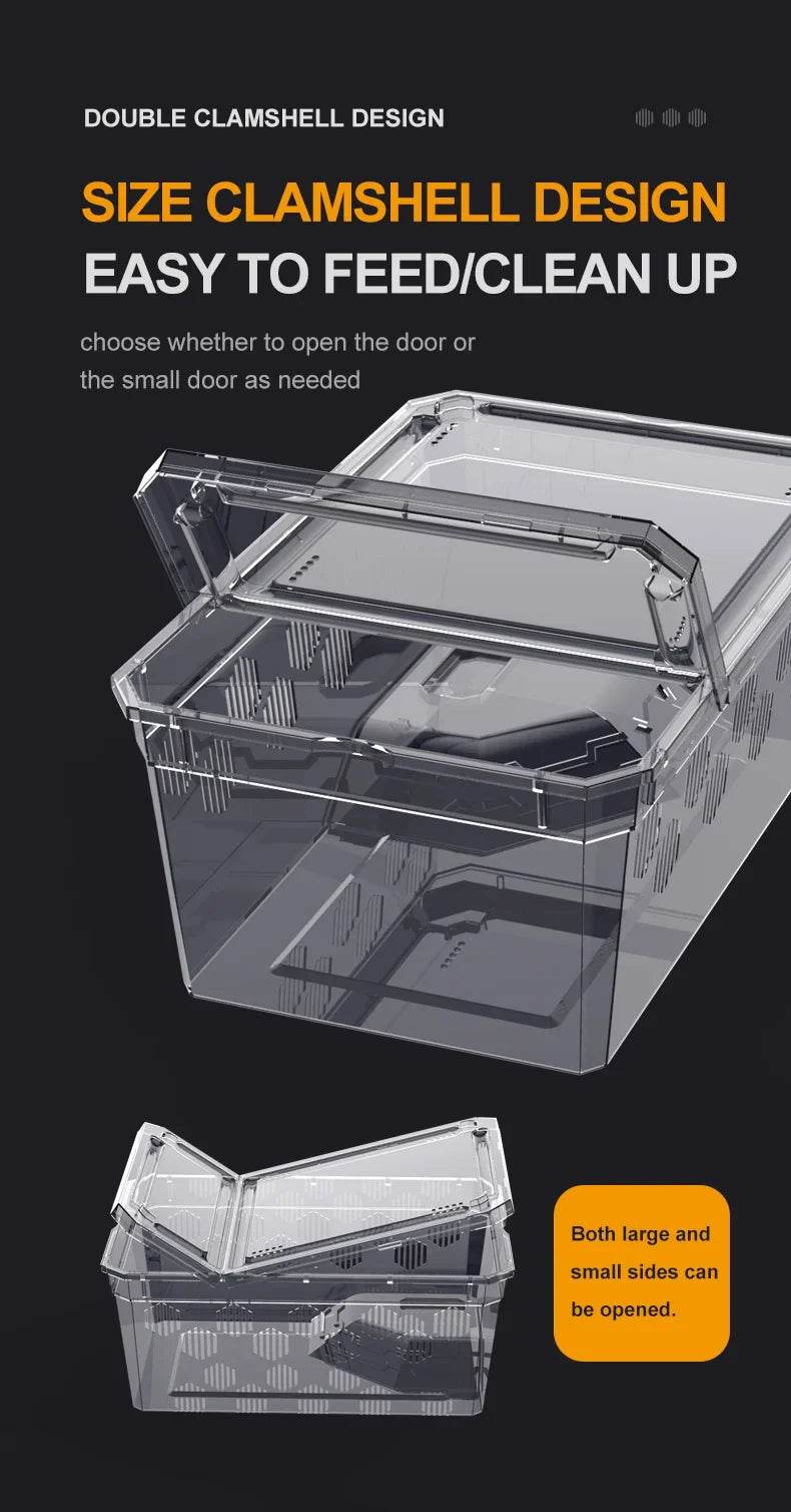 Cage d'élevage de reptiles en plastique transparent, vivariums avec balcon, fournitures de lézard, bivarium pour insectes, araignées, tortues - Animaleriex