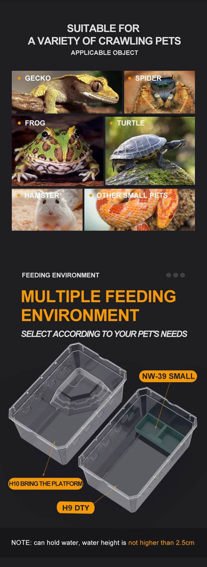 Cage d'élevage de reptiles en plastique transparent, vivariums avec balcon, fournitures de lézard, bivarium pour insectes, araignées, tortues - Animaleriex