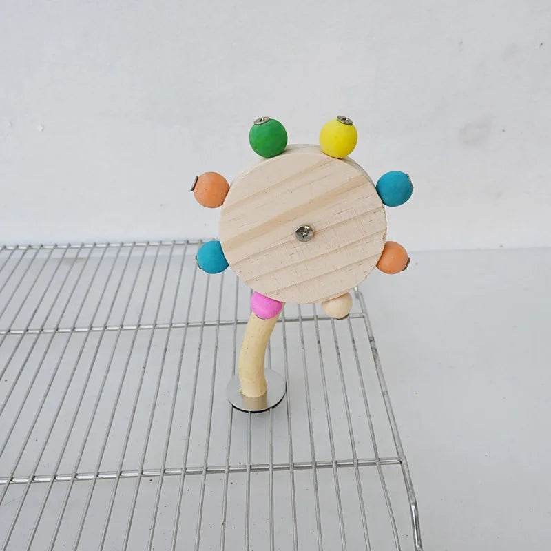 Jouet de perchoir amusant avec boules rotatives, support interactif en bois pour perroquets colorés, jouet de recherche de nourriture, moulin à vent rotatif pour tourtereaux - Animaleriex