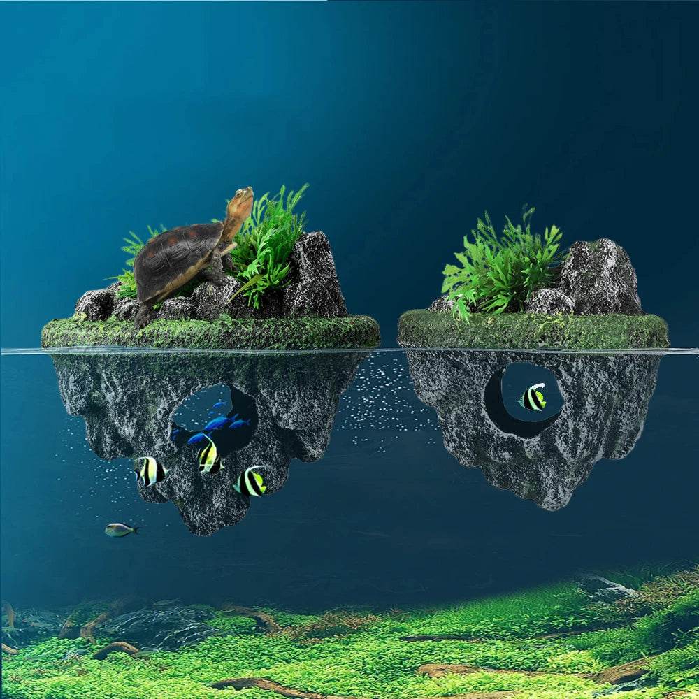 Aquarium d'île suspendu décoratif, pierre flottante créative, Simulation de plantes, cavernes, ornements artisanaux, accessoires d'aquarium - Animaleriex