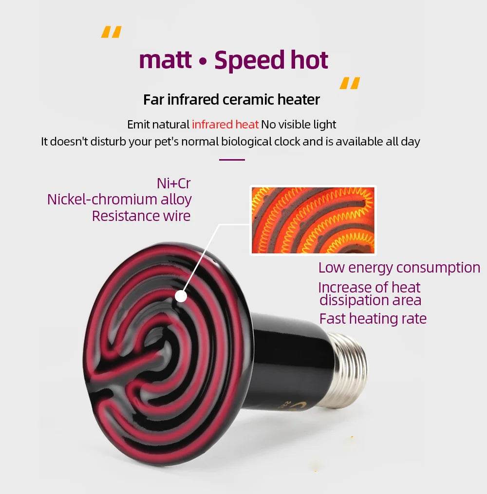 Lampe chauffante en céramique pour animaux de compagnie, à infrarouge lointain, 25W, 50W, 75W, 100W, 150W, 200W, 110V, 220V, pour reptiles, tortues, couveuse, émetteur de chaleur - Animaleriex