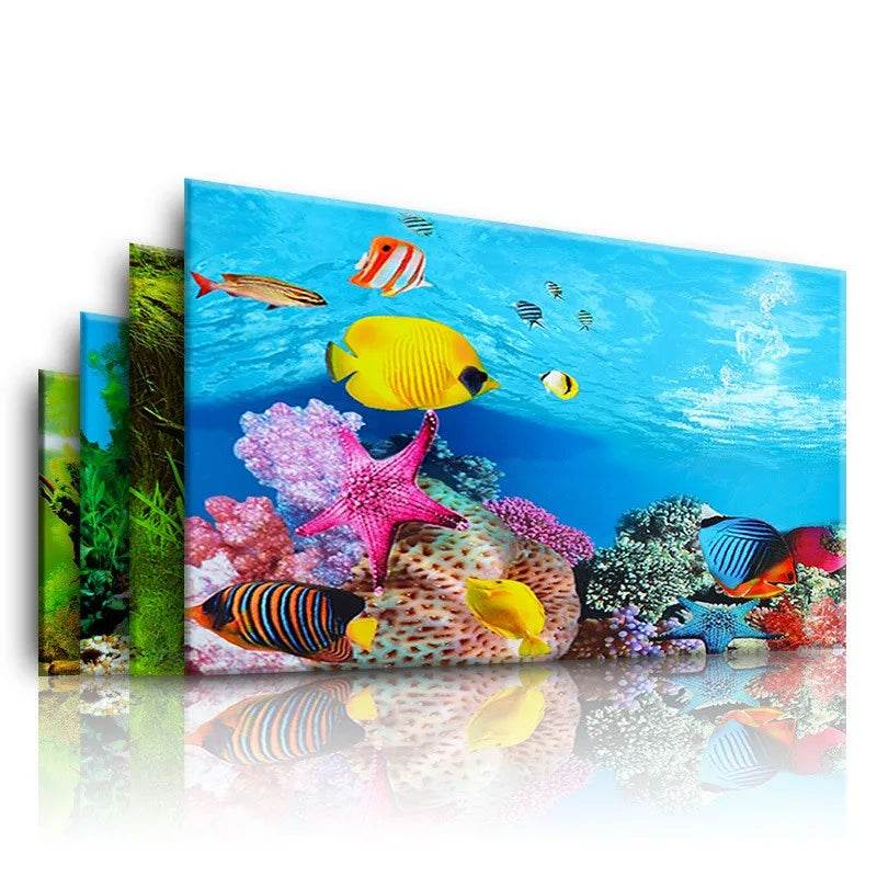 Autocollant 3D de fond d'aquarium, affiche de décoration d'aquarium, plantes d'océan, paysage Double face, accessoires d'ornement d'aquarium - Animaleriex
