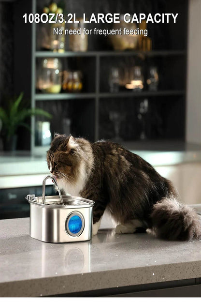Distributeur d'eau en acier inoxydable pour animaux de compagnie, 3,2 l, fontaine automatique pour chat, distributeur d'eau intelligent pour chien, fenêtre visuelle, bol à boire, accessoires pour animaux de compagnie - Animaleriex