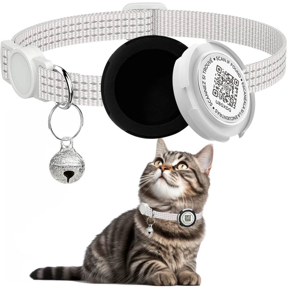 Collier de chat GPS Tracker avec étui Airtag et étiquette d'identification QR collier de chaton réfléchissant à double Protection pour chats Gatos chiot Air Tag chats - Animaleriex