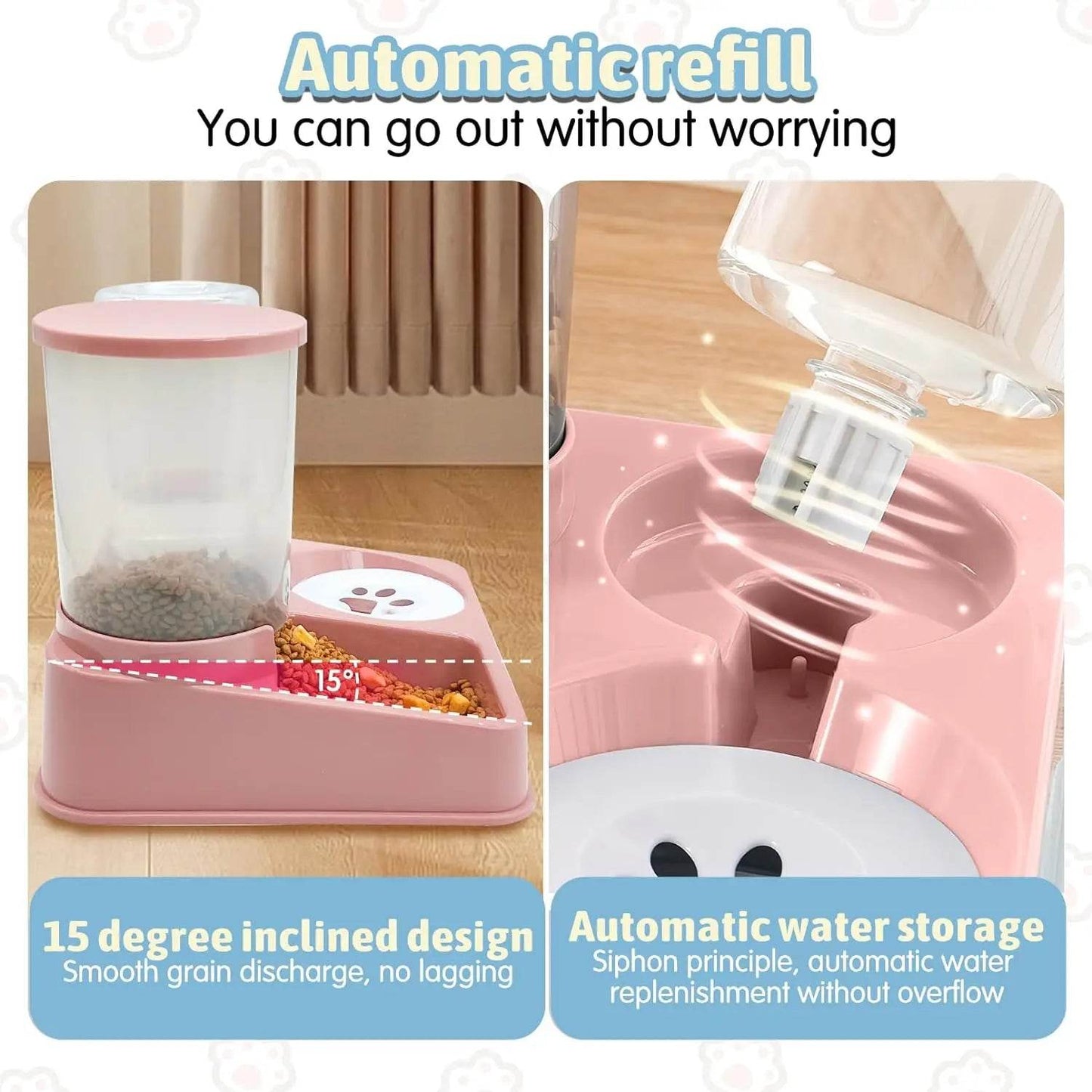 Ensemble de distributeur d'eau automatique pour chat, distributeur automatique d'eau et de nourriture pour animaux de compagnie incliné 2 en 1, distributeur de nourriture et d'eau par gravité - Animaleriex