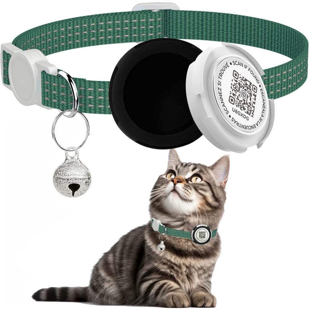 Collier de chat GPS Tracker avec étui Airtag et étiquette d'identification QR collier de chaton réfléchissant à double Protection pour chats Gatos chiot Air Tag chats - Animaleriex
