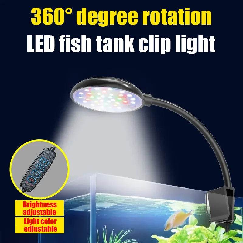 Lampe à pince pour aquarium 5W/7W, alimentation USB, décoration Led, spectre complet, étanche, lampe à algues, éclairage décoratif pour petit aquarium - Animaleriex