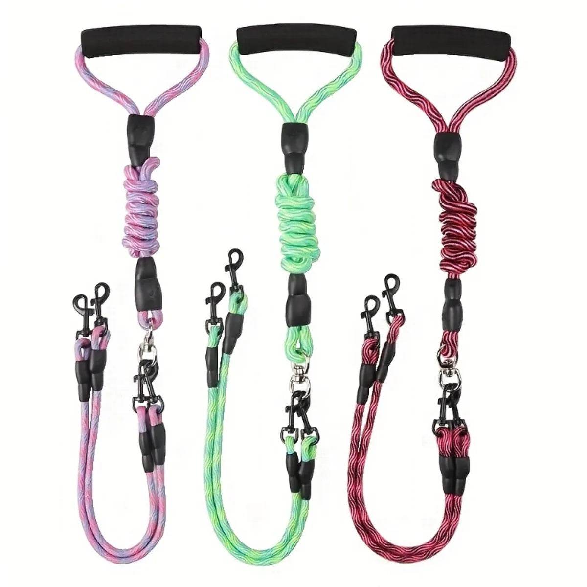 Corde de marche pour chien à double tête pour animaux de compagnie avec motif ondulé, une corde de traction à deux traînées, anti-enroulement et détachable - Animaleriex