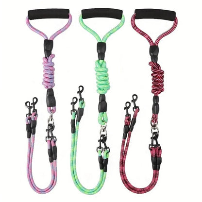 Corde de marche pour chien à double tête pour animaux de compagnie avec motif ondulé, une corde de traction à deux traînées, anti-enroulement et détachable - Animaleriex