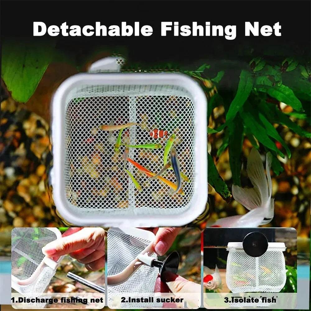 Filet de pêche carré pour Aquarium avec ventouse, équipement de pêche à longue poignée extensible pour attraper des poissons et des crevettes, accessoires de nettoyage - Animaleriex