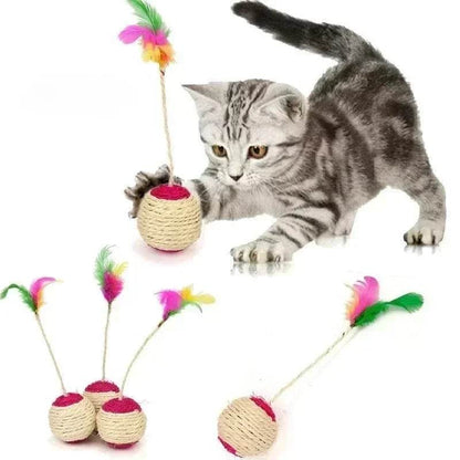 Jouets pour animaux de compagnie, boule à gratter en Sisal, jouet interactif d'entraînement pour chaton, fournitures pour animaux de compagnie, jouet en plumes, jouets interactifs pour chats, 1 pièce - Animaleriex