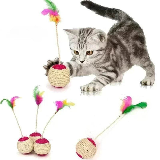Jouets pour animaux de compagnie, boule à gratter en Sisal, jouet interactif d'entraînement pour chaton, fournitures pour animaux de compagnie, jouet en plumes, jouets interactifs pour chats, 1 pièce - Animaleriex