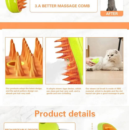 Chat chien brosse à vapeur brosse à vapeur pulvérisateur électrique pour Massage outil de toilettage pour animaux de compagnie perte 3 en 1 pulvérisateurs électriques peignes de Massage - Animaleriex