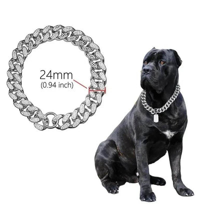 Collier de chaîne de chien en plastique or collier clouté de diamant de luxe pour chiens de taille moyenne bijoux pour animaux de compagnie collier accessoires chaîne cubaine - Animaleriex