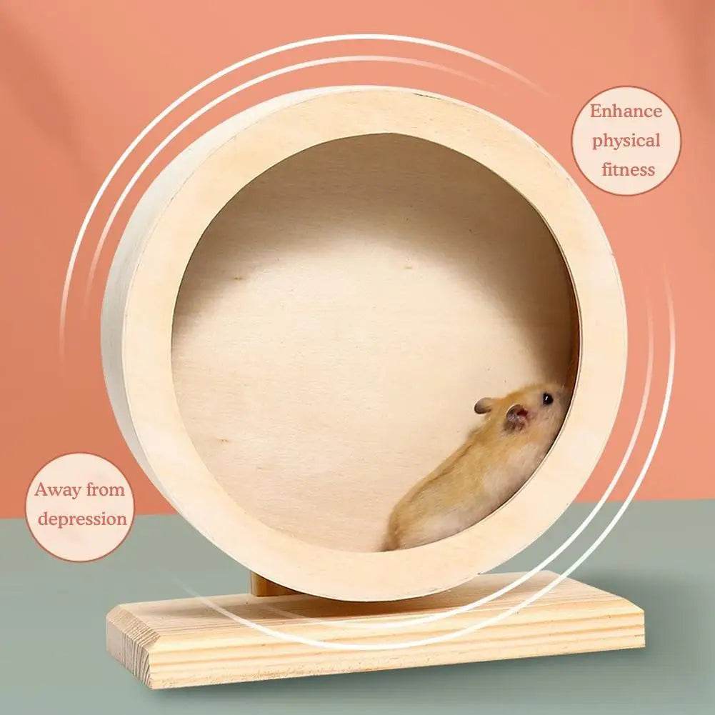 Roue de course pour Hamster, ours doré, support de ceinture en bois muet avec coussin en liège, rouleau de sport, ours doré, aménagement paysager, fournitures pour animaux de compagnie - Animaleriex