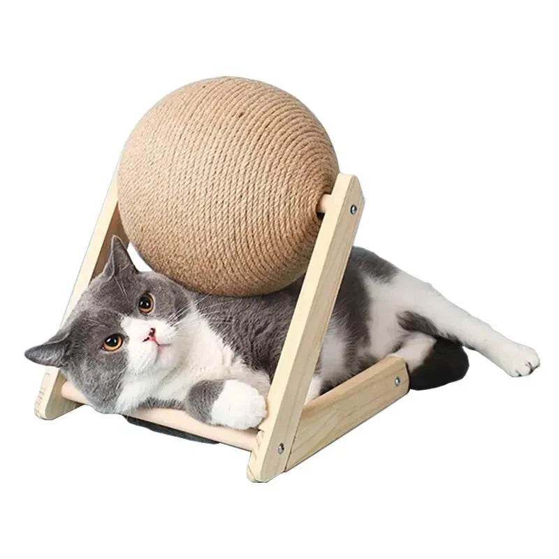 Cratchers pour chats, jouets en boule de Sisal et de bois, Triangle Stable pour chats, objets d'intérieur robustes, grattage frais sur support, rotation - Animaleriex