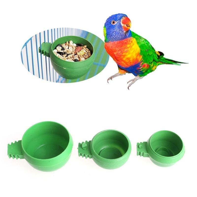 Mini bol d'eau et de nourriture en plastique vert pour perroquets, 3 pièces/ensemble, mangeoire en plastique pour oiseaux, Pigeons, Cage, tasse de sable, outil d'alimentation, accessoire - Animaleriex