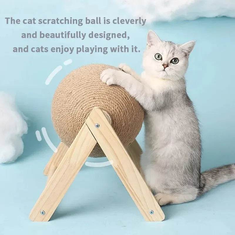Cratchers pour chats, jouets en boule de Sisal et de bois, Triangle Stable pour chats, objets d'intérieur robustes, grattage frais sur support, rotation - Animaleriex