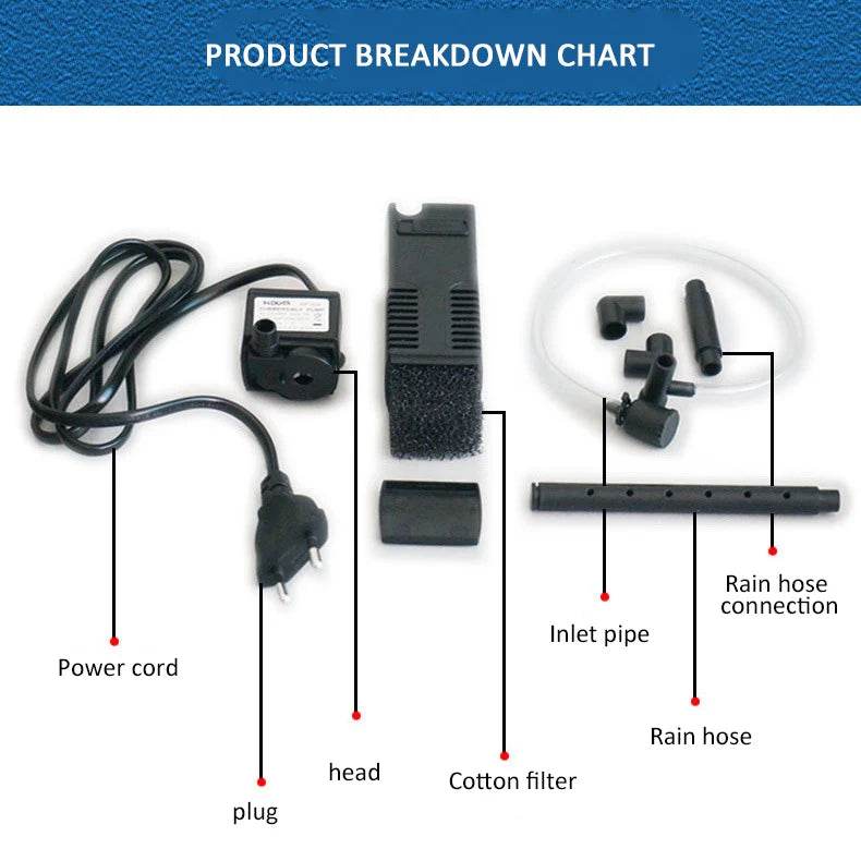Pompe de filtre à eau Submersible à bas niveau, filtre pour réservoir de tortue, Aquarium, réservoir de poissons, pompe verticale augmentant l'oxygène, prise ue 3W - Animaleriex